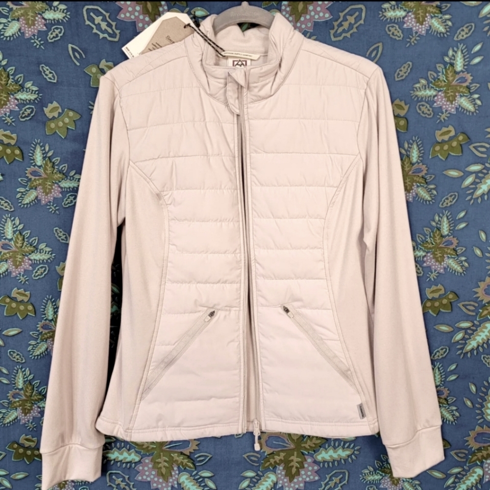 NWT Avalanche Quilted Insulated Reflective Full Zip Beige Jacket Pockets Large
